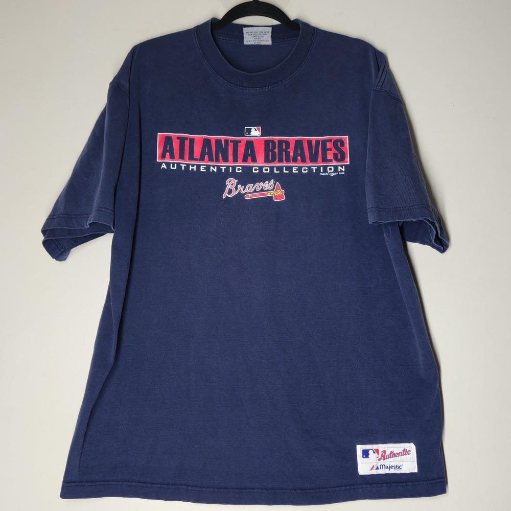 VTG Atlanta Braves Majestic T Shirt Baseball Men XL Blue Short Sleeve Y2K 2000